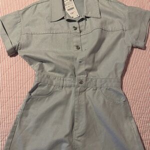 Zara Light Blue Short-Sleeve Jumpsuit
